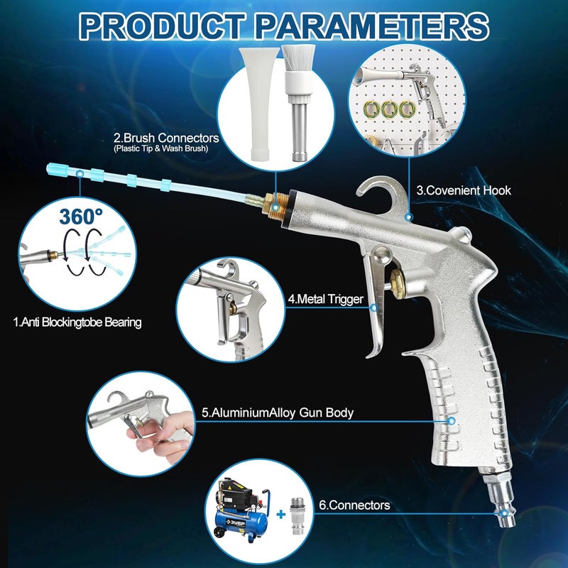Senduzll Tornado Car Cleaning Gun, Dry Car Detailing Tools, Aluminum Alloy Bearing Nozzlefor, Car Quickly Blasts Dirt and Dust Works with Air Compressor (Silver) - Image 2